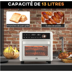 Mini four friteuse à air 2 en 1 air fryer 1200W 13L multifonction 12 programmes blanc noir