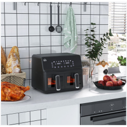 Friteuse à air 2 paniers 2500W 8L air fryer multifonction 8 programmes noir