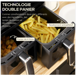 Friteuse à air 2 paniers 2500W 8L air fryer multifonction 8 programmes noir
