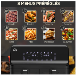 Friteuse à air 2 paniers 2500W 8L air fryer multifonction 8 programmes noir