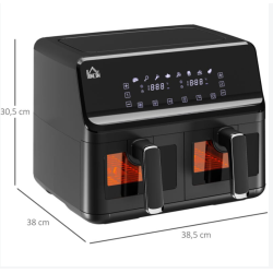 Friteuse à air 2 paniers 2500W 8L air fryer multifonction 8 programmes noir