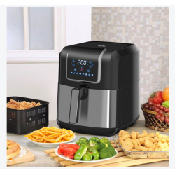 Friteuse à air 1700W 6,5L air fryer multifonction 8 programmes gris noir