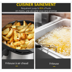 Friteuse à air 1700W 6,5L air fryer multifonction 8 programmes gris noir