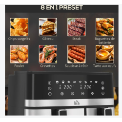 Friteuse à air 2700W air fryer double compartiment 8,5L 8 programmes noir