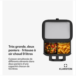 Friteuse à air chaud Klarstein friteuse à air 2 chambres friteuse à air chaud compacte 2850 W friteuse à air 9 L